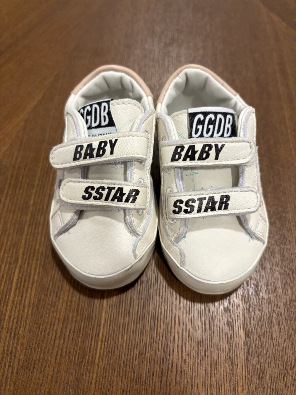 Golden Goose Baby Super-Star Crib Shoes, White Leather, Pink Roses, EU 17